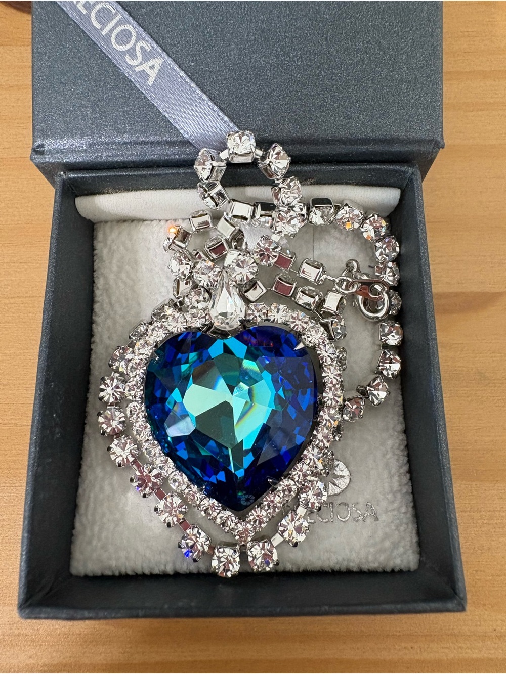 Blue Heart Crystal Pendant Necklace - Blue Heart Statement Jewelry